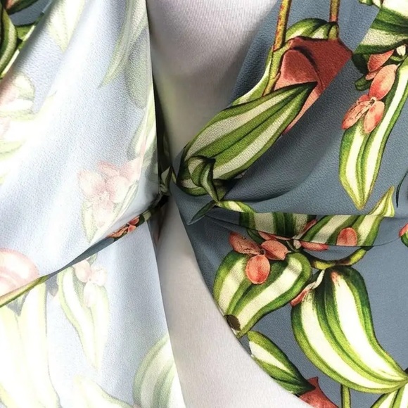 NWT PatBO Blue Zebrina Long Ruffle Sleeve Wrap Top - Picture 8 of 8